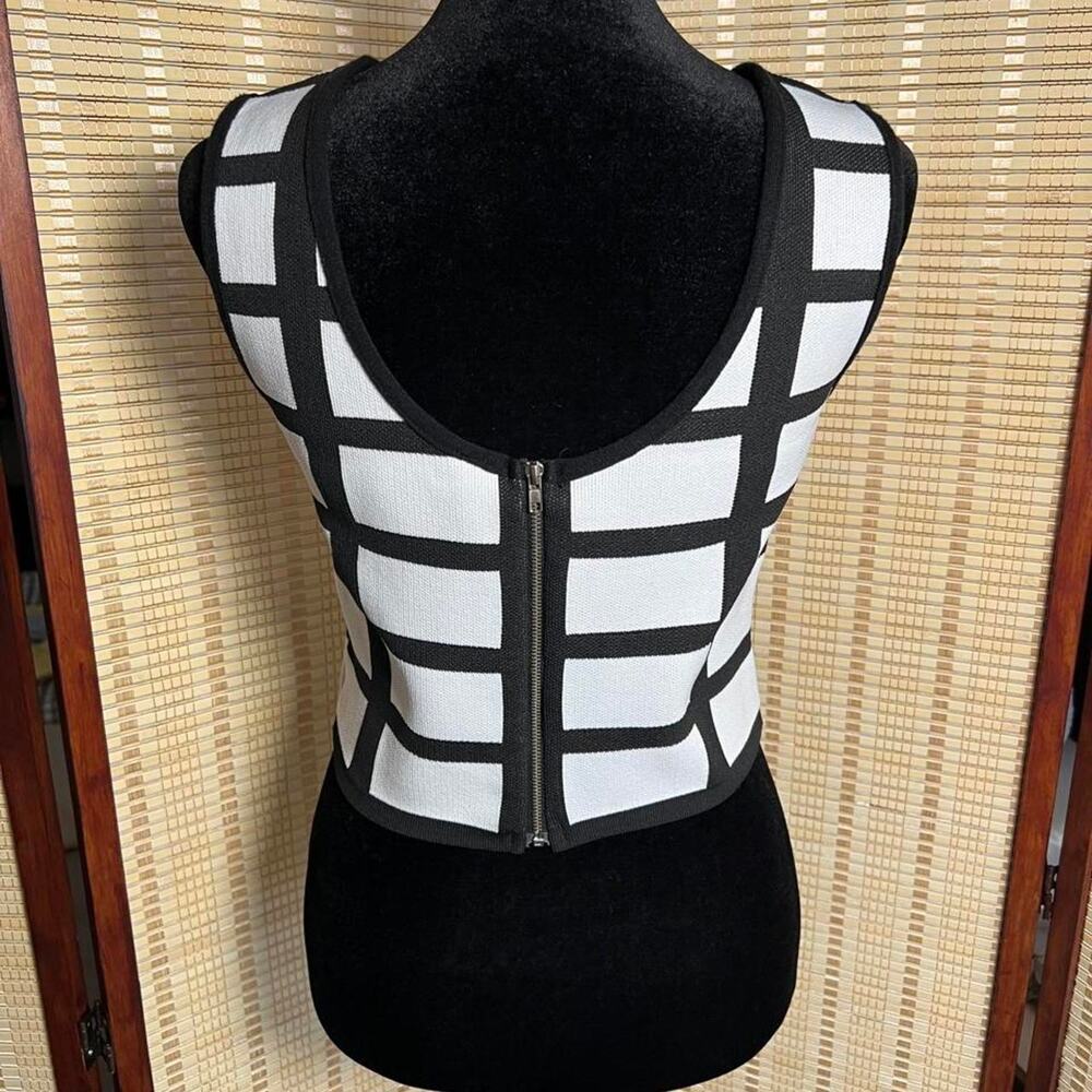Americana Black & White Grid Bandage Crop Tank Top Size L